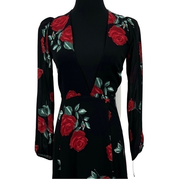 NWT Reformation Milan Maxi Dress Black Floral Hera Wrap Bridesmaid Dress Petite - Picture 2 of 13